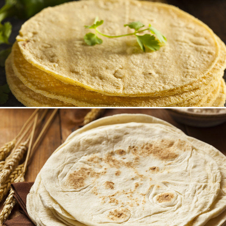 Tortillas de trigo y de maíz mexicanas en Tortillas de harina de trigo caseras