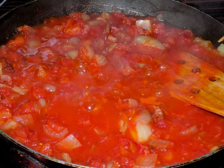 tomate frito de espumadera