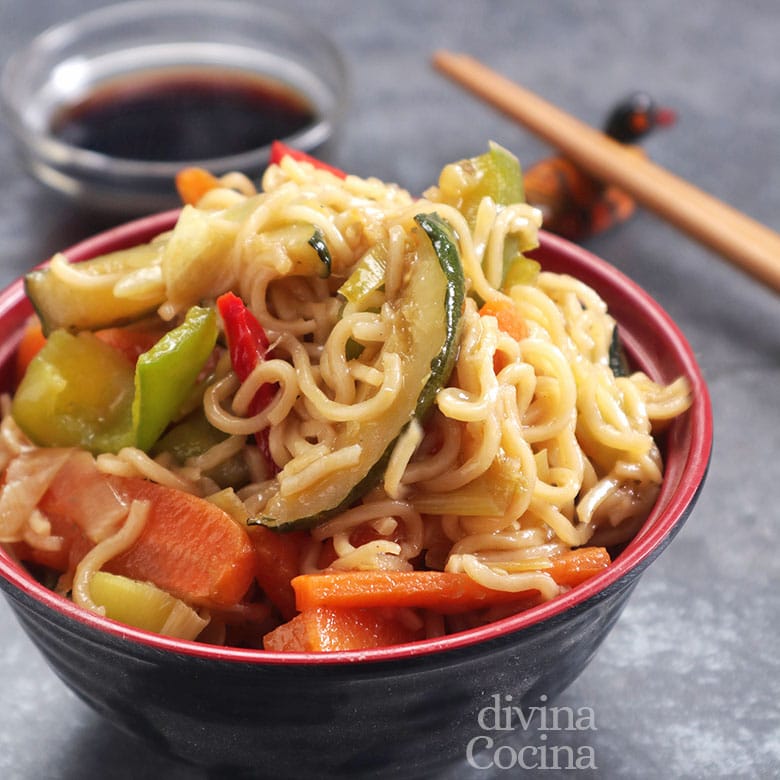 fideos chinos noodles verduras