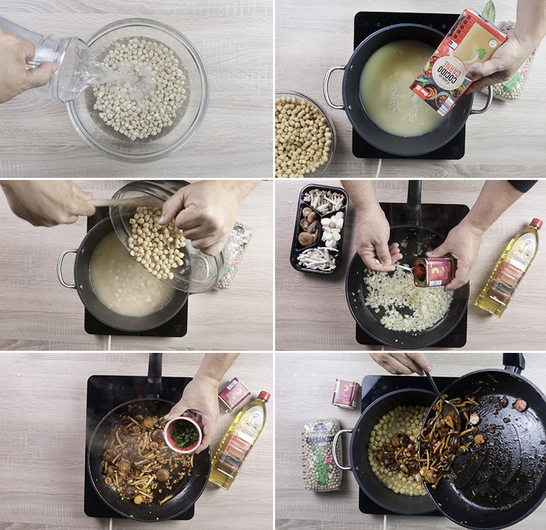 garbanzos con setas paso a paso