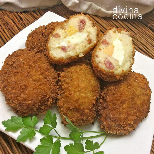Huevos con bechamel y jamón 1