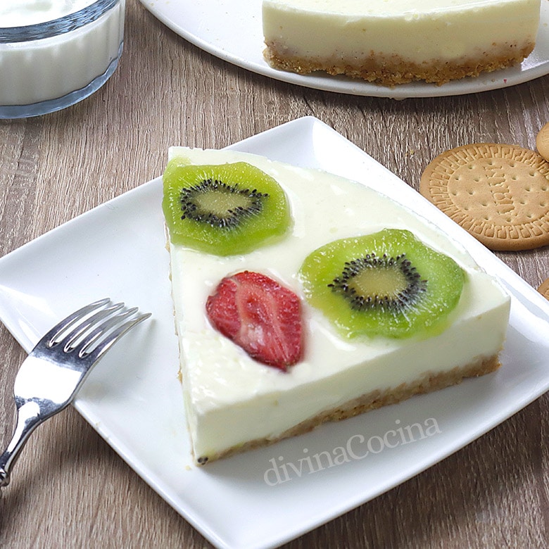 tarta de yogur y frutas sin horno