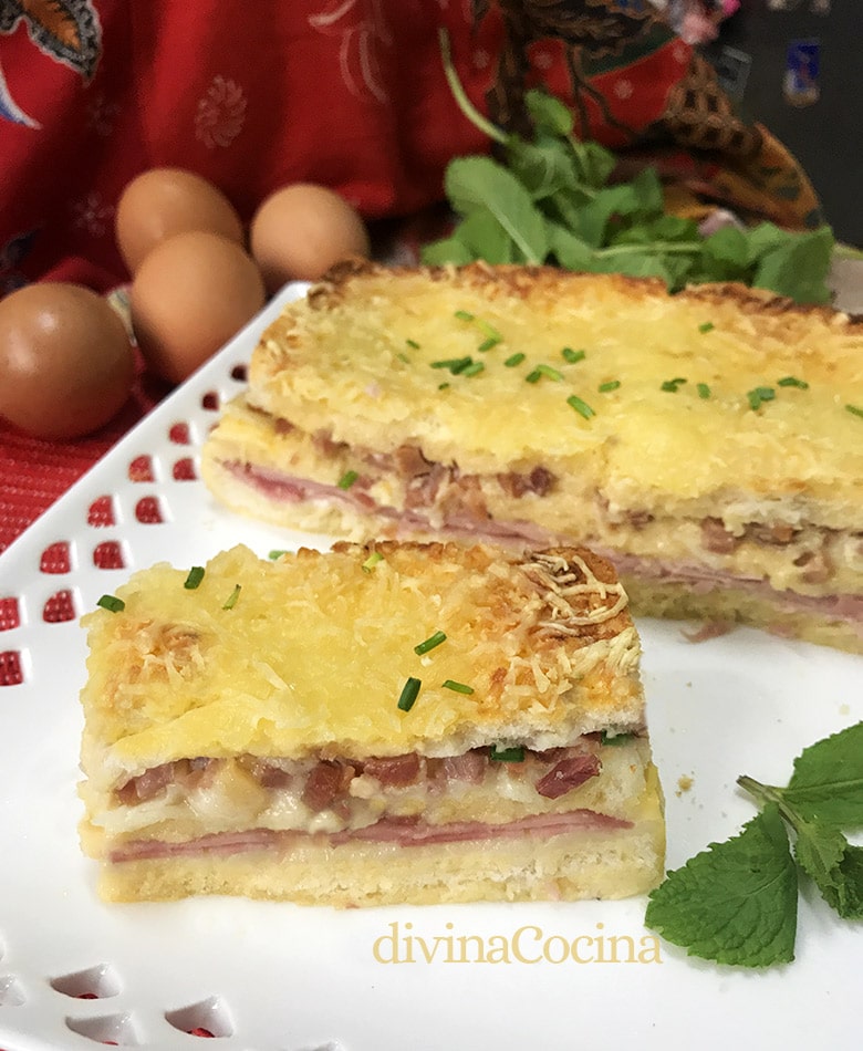 pastel de pan de molde jamon queso 