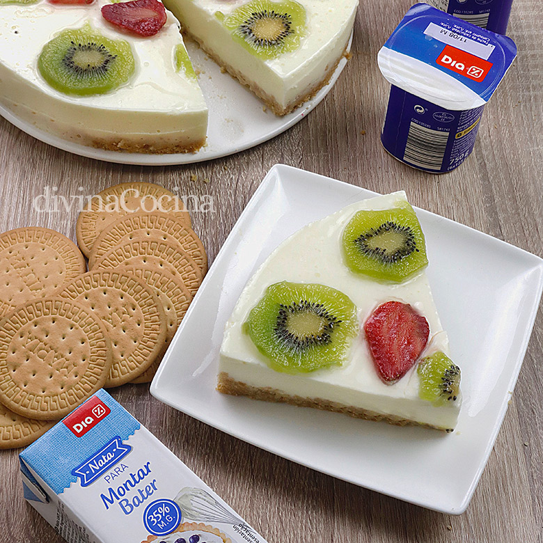 tarta de yogur y frutas sin horno