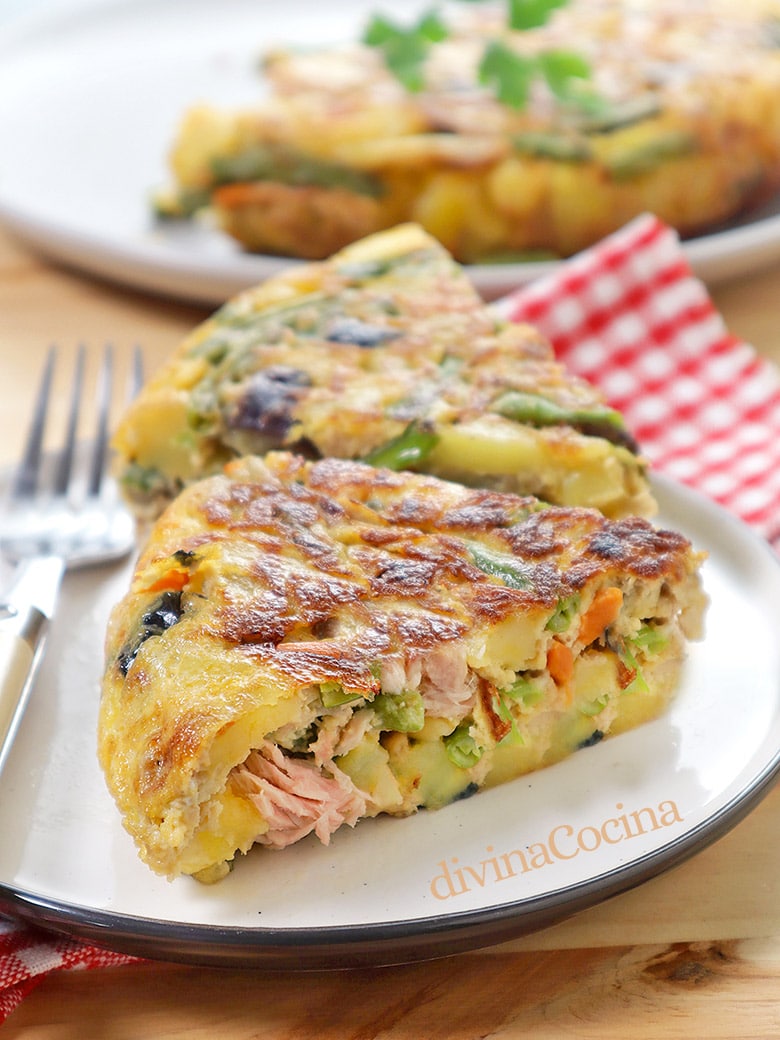 tortilla de patatas atun y verdura