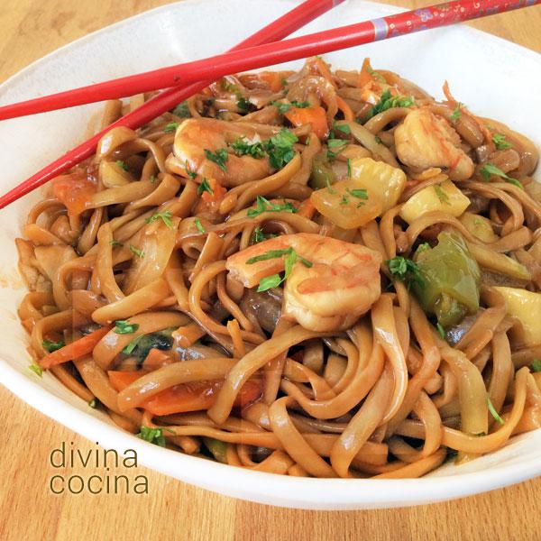 Tallarines con gambas al estilo chino 1