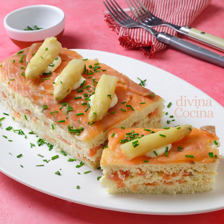 pastel de salmon y esparragos con pan de molde 