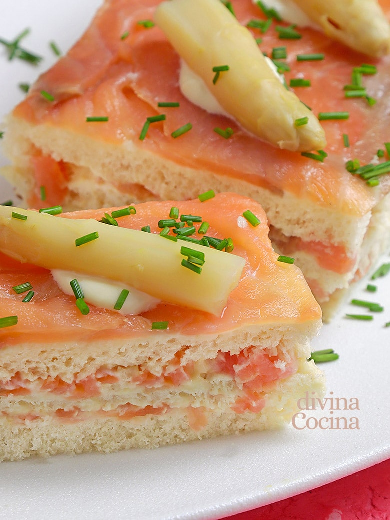 pastel de salmon y esparragos con pan de molde 