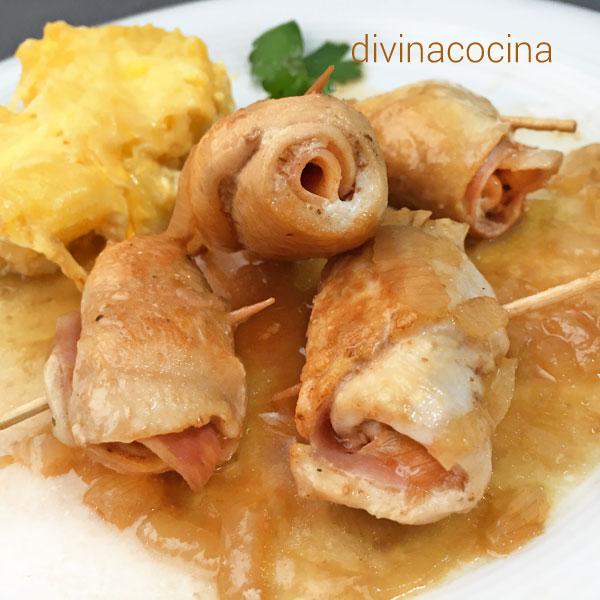 Rollitos de pollo en salsa 1