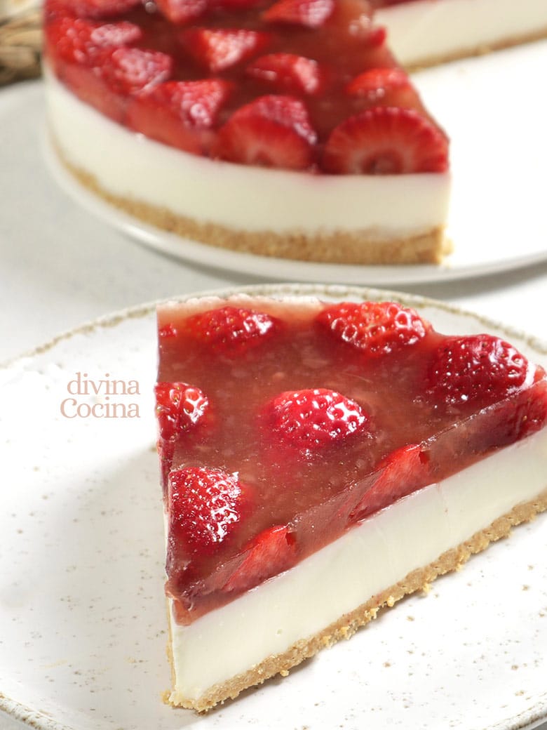 tarta de yogur y fresas sin horno