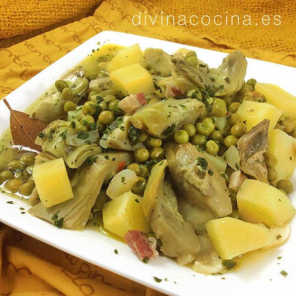 Alcachofas con patatas y guisantes 1