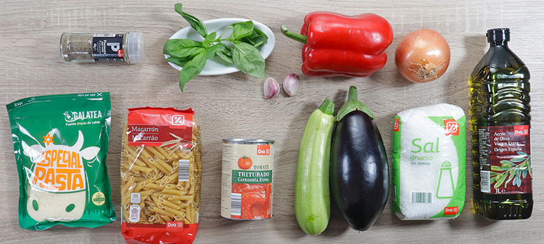 macarrones con pisto de verduras ingredientes