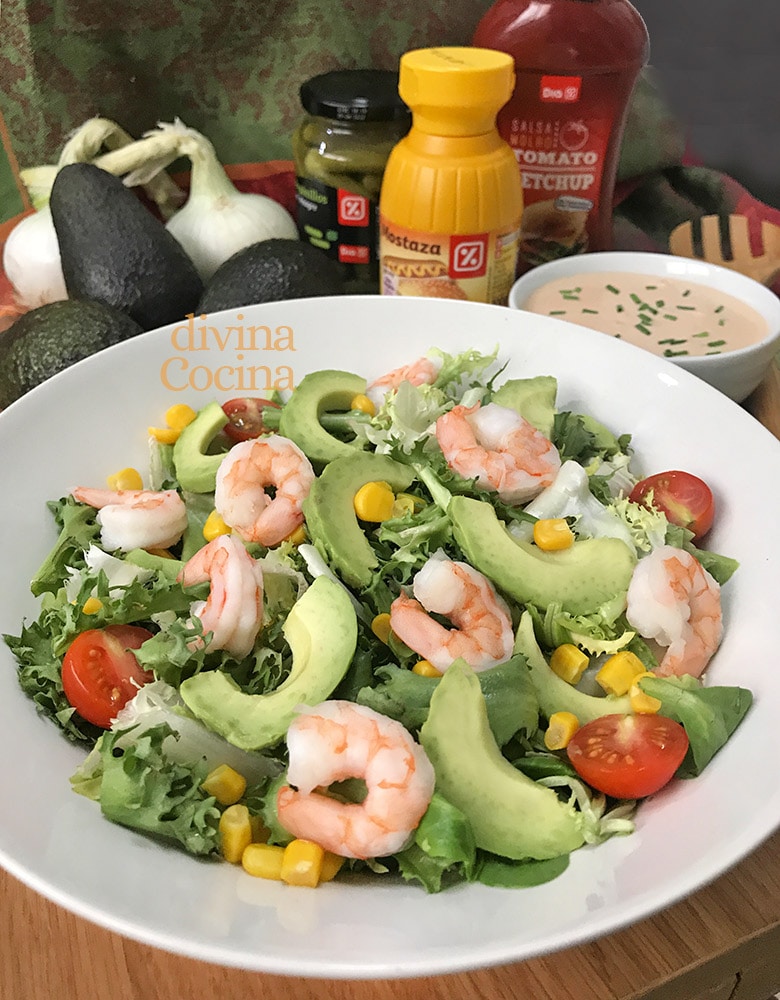 ensalada aguacates gambas salsa mil islas