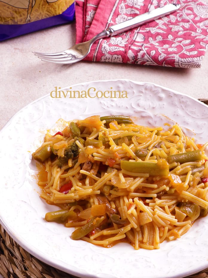 fideos con verduras