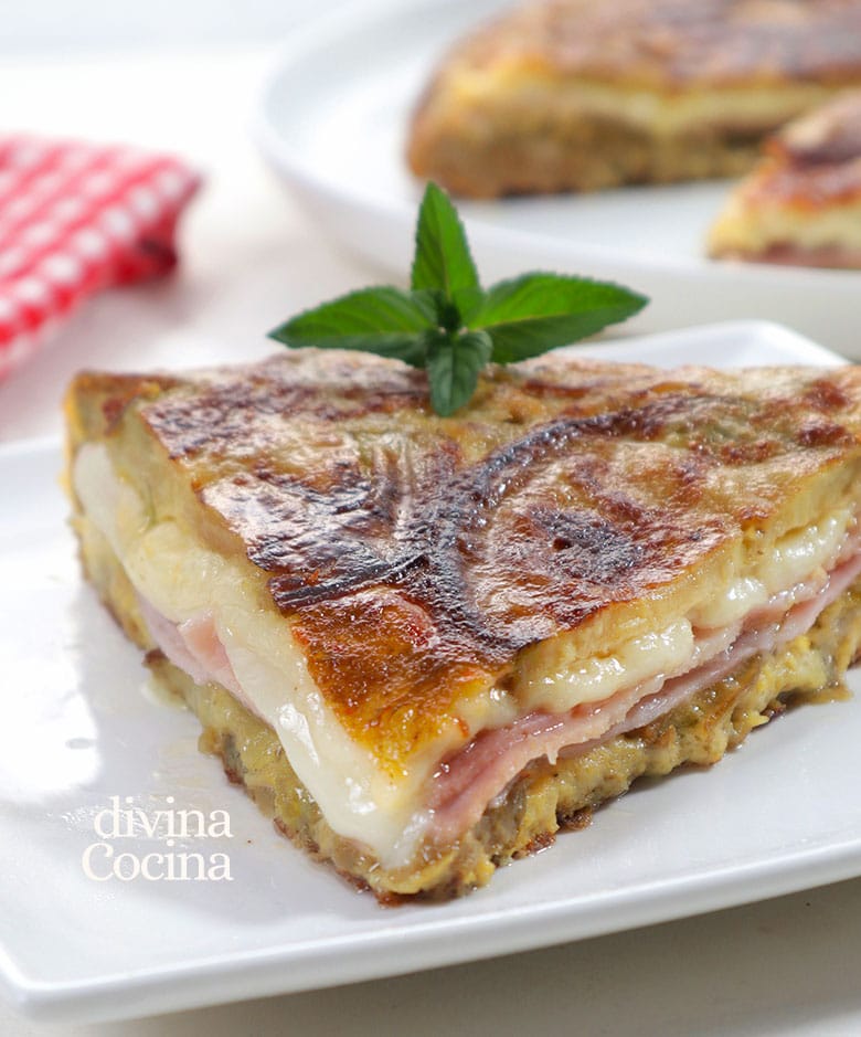 tortilla de berenjenas, queso y pimiento