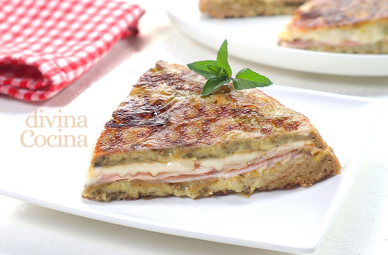 tortilla de berenjenas, queso y pimiento