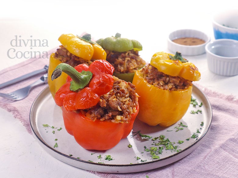 Pimientos rellenos de carne y arroz 1