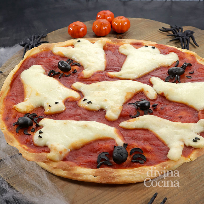 pizza halloween fantasmas y aranas