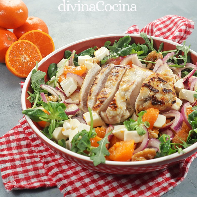 ensalada de pollo y naranja o mandarina