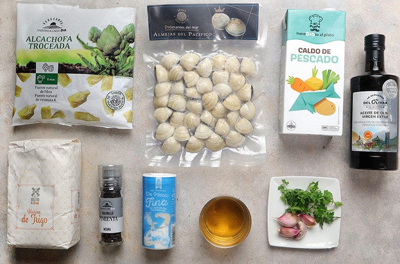 alcachofas con almejas ingredientes