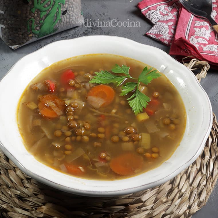 sopa de lentejas con verduras y especias