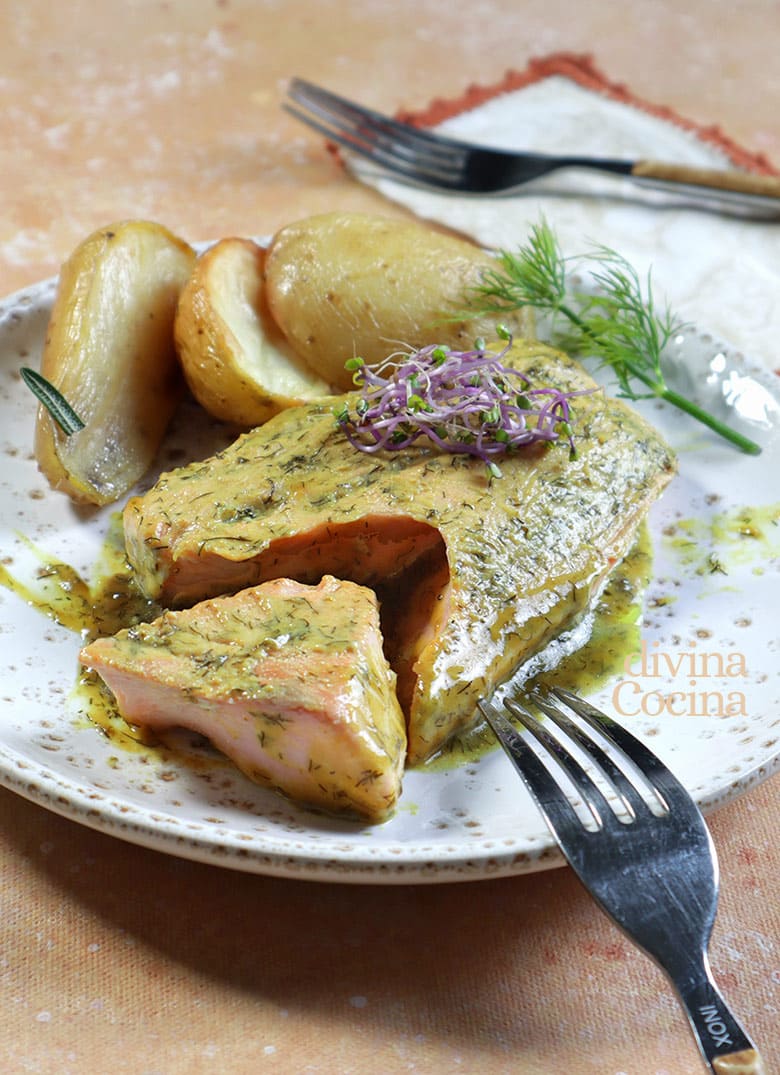 salmon con miel y mostaza horno