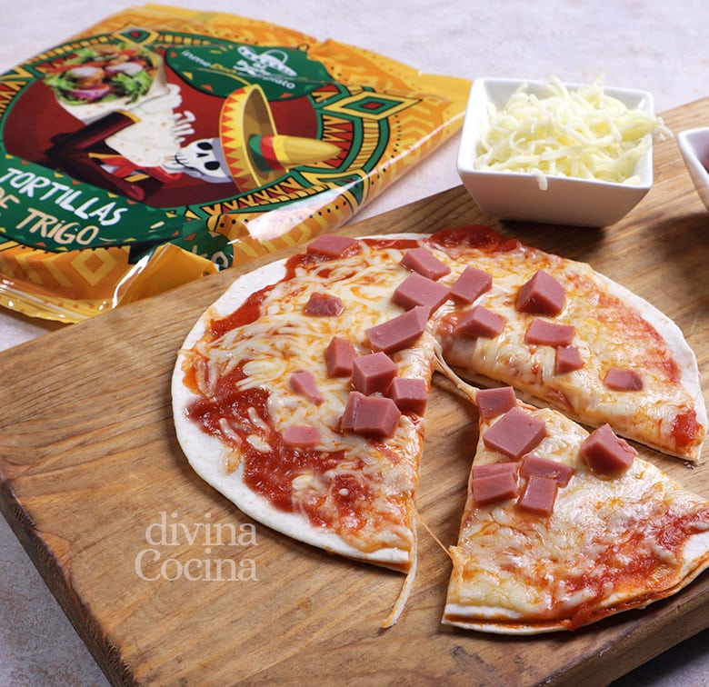 pizza con tortillas de trigo pizzadilla