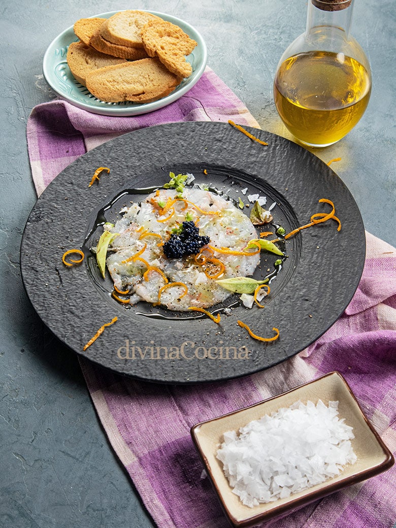 carpaccio de gambas o langostinos