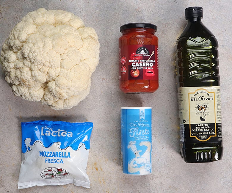 coliflor pizza margarita al horno ingredientes