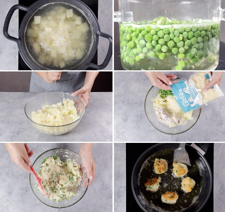tortitas de patatas y guisantes
