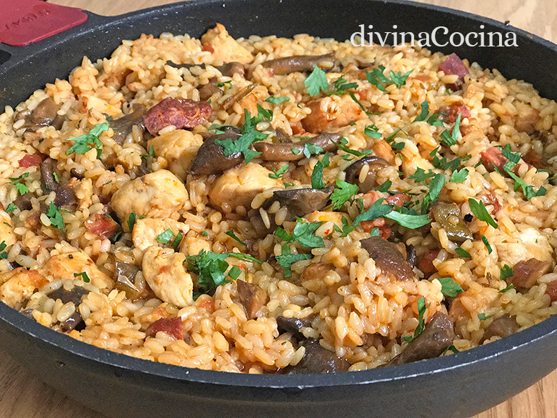 arroz pollo setas champiñones