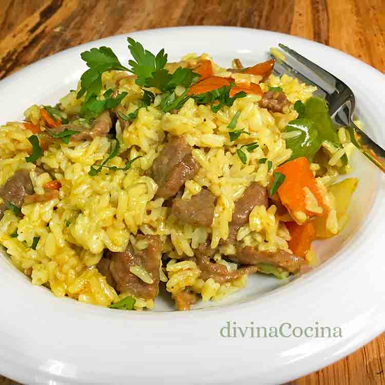 arroz con ternera al curry