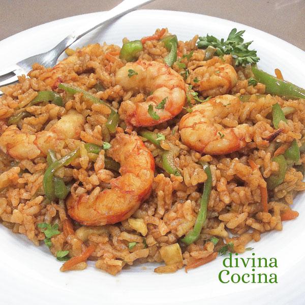 arroz thai con langostinos