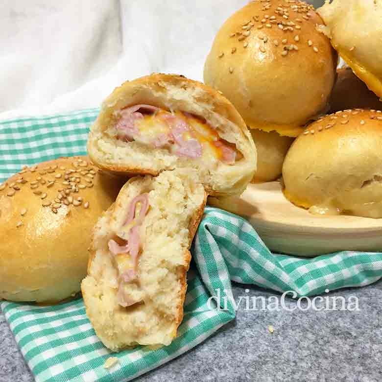 Bollitos rellenos de jamón y queso - Receta de DIVINA COCINA