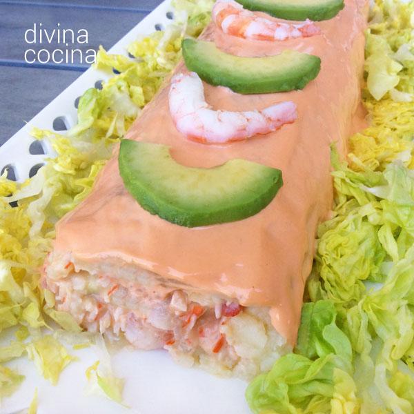 receta brazo de gitano de puré con mariscos