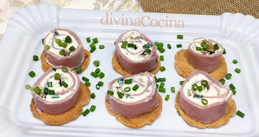 canapes rollitos jamon queso bandeja