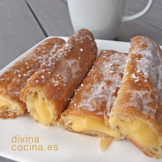 cañas de hojaldre y crema pastelera