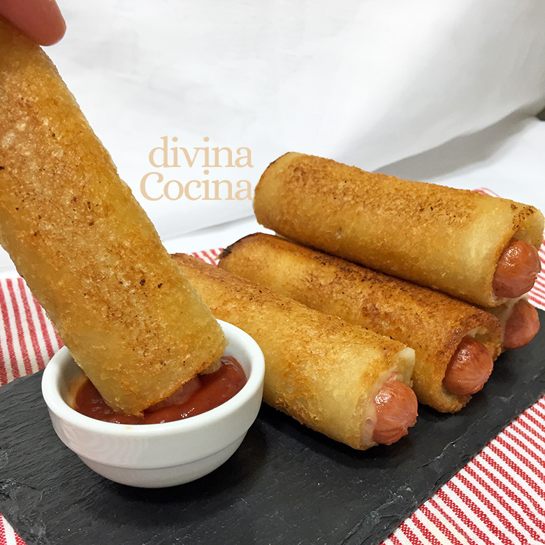 Rollitos de salchichas y queso con pan de molde - Divina Cocina