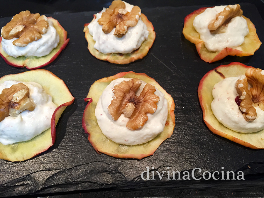 monigote de nieve Superposición Lógicamente Chips de Manzana con queso y nueces - Receta de DIVINA COCINA