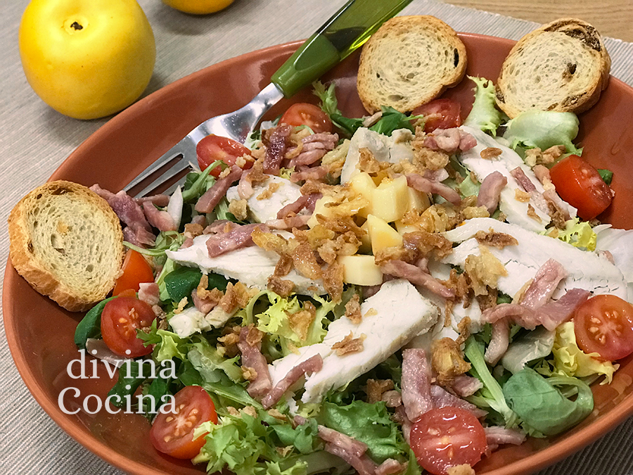 receta de ensalada de pollo bacon manzana