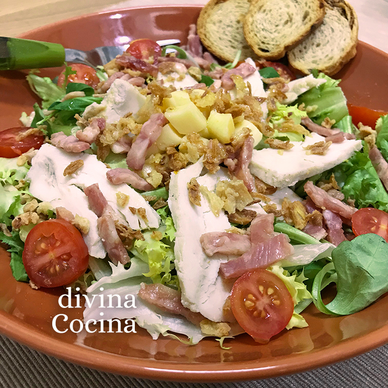 receta de ensalada de pollo bacon manzana