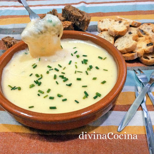 receta de fondue de queso al microondas
