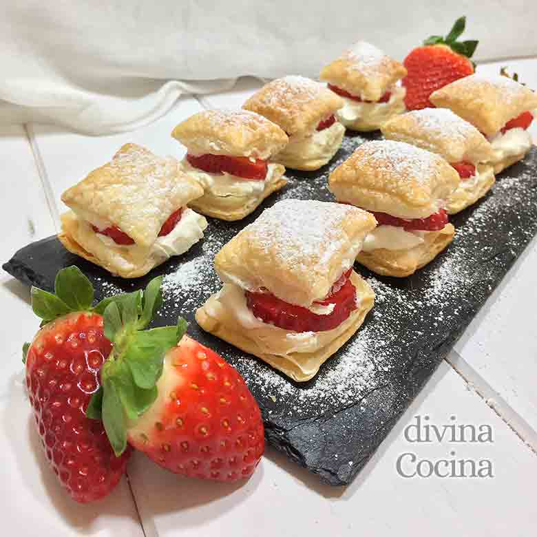 receta hojaldres de fresas con nata