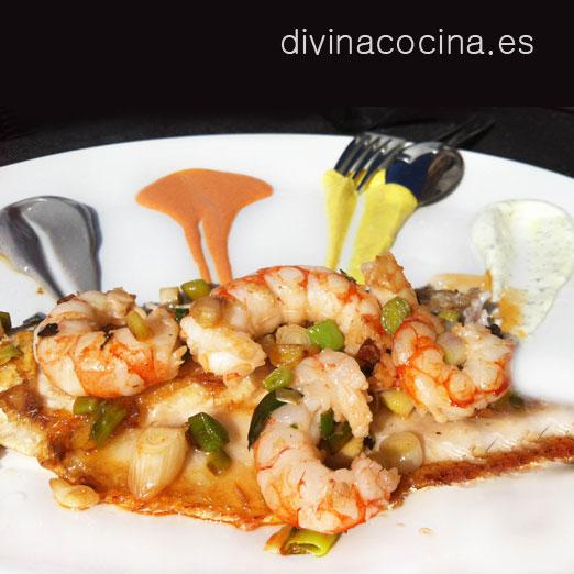 lubina con gambas y mayonesa aromatizada