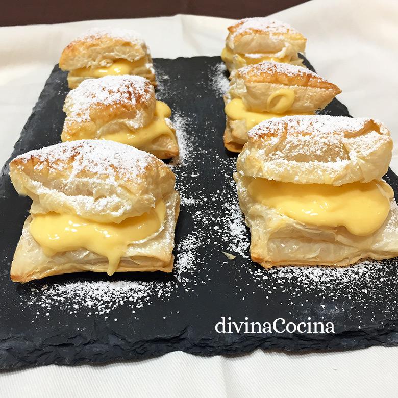 miguelitos de hojaldre y crema