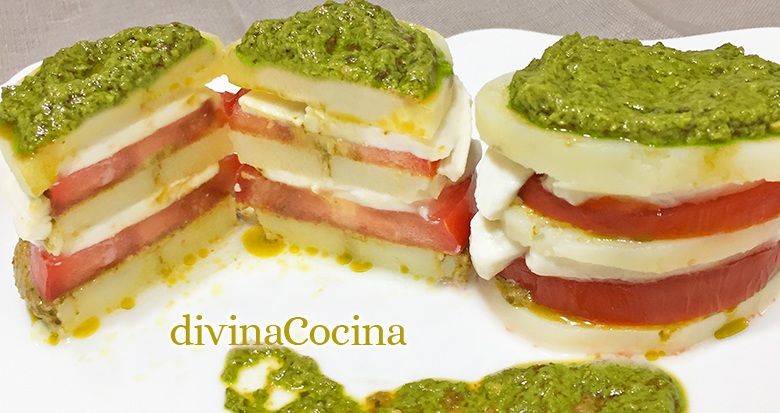 milhoja patata tomate y pesto F