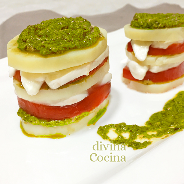 milhoja patata tomate y pesto D