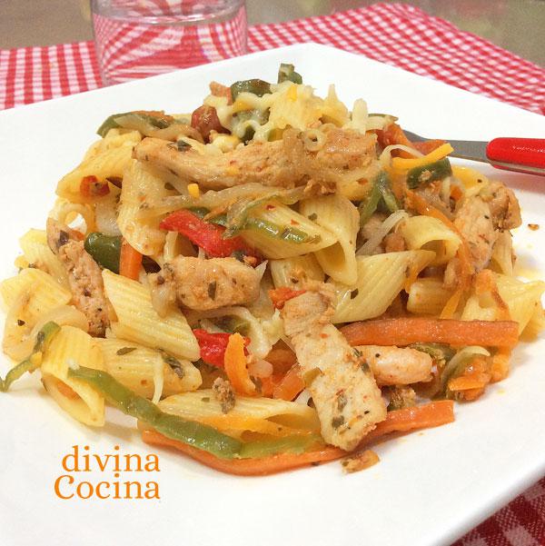 macarrones con pollo y verduras