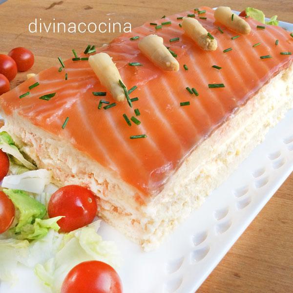 pastel de esprárragos y salmón