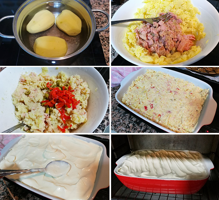 Pastel de patatas y atún al horno paso a paso